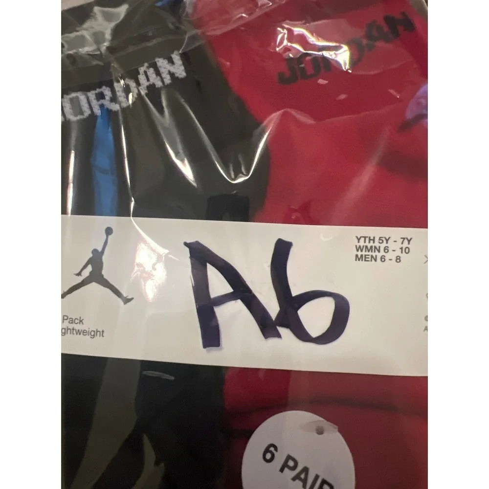 Nike Jordan Ankle Socks Kids Medium Red Black White New 6 Pack Lightweight